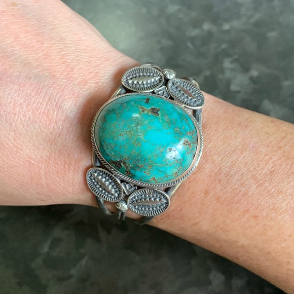 Jewelry - Vintage Large Sterling Turquoise Cuff Bracelet